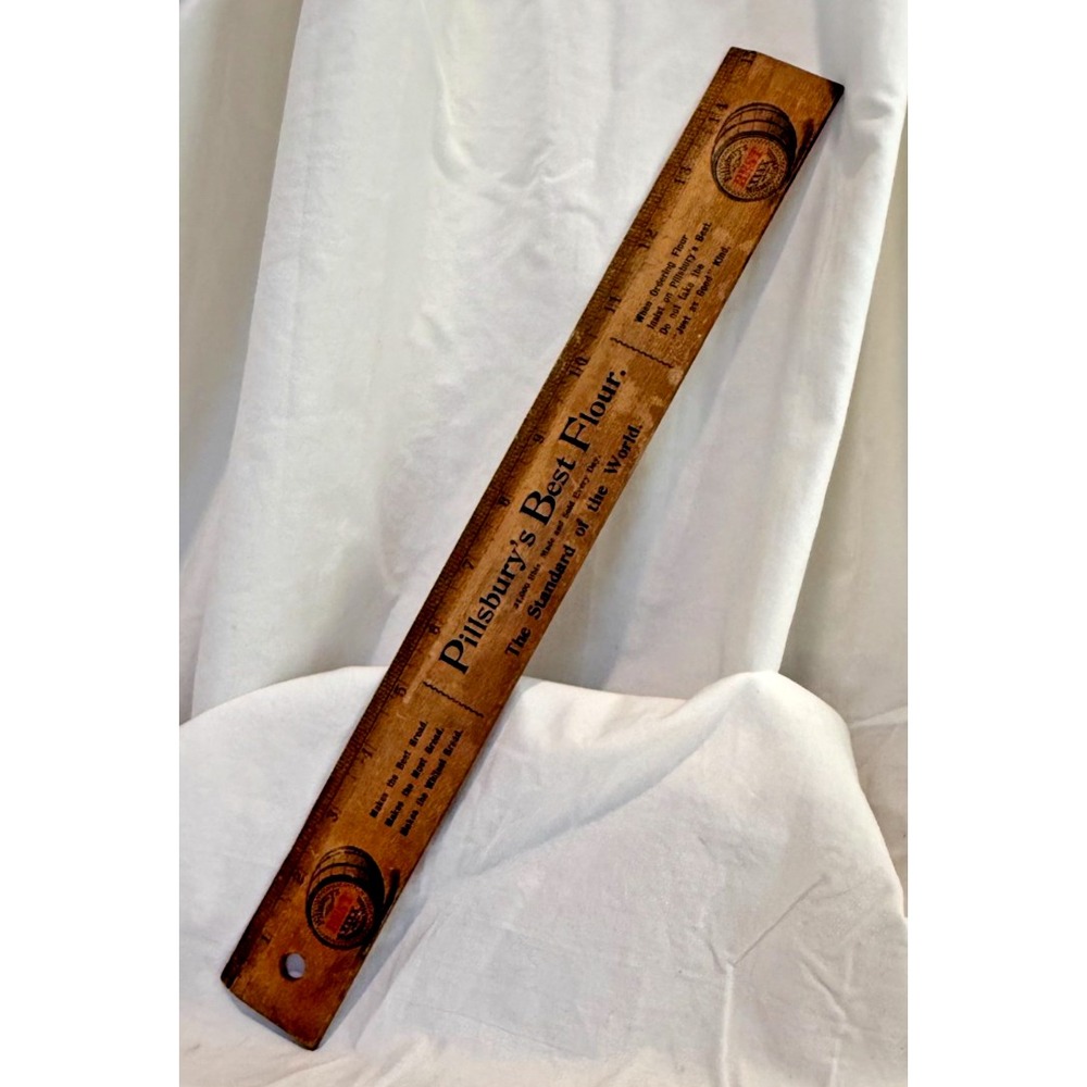 VINTAGE STORE HENRY RUSSELL ALBANY NY 15" LONG PILLSBURY'S BEST FLOUR WOOD RULER